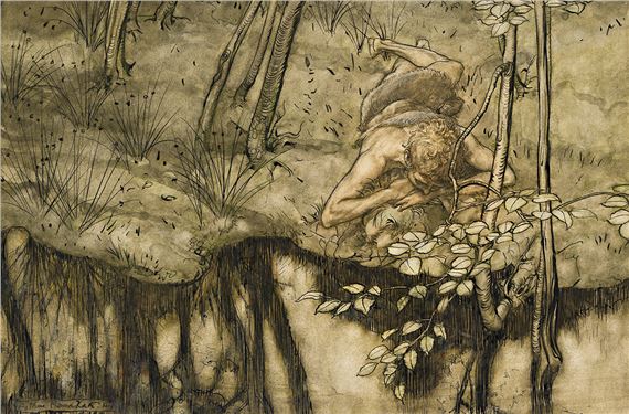 Arthur Rackham | Sigfried sees himself in the stream. | MutualArt