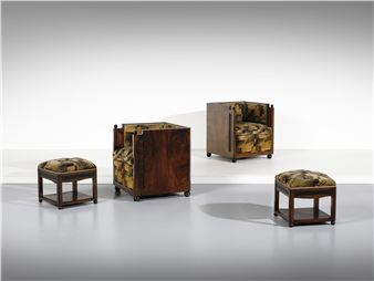 Two tub armchairs and two poufs - Meroni & Fossati