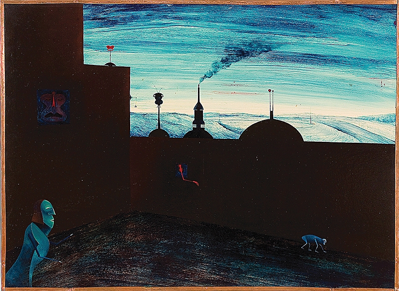 Artwork by Hermann Serient, Zwischen Tag und Nacht, Made of egg tempera