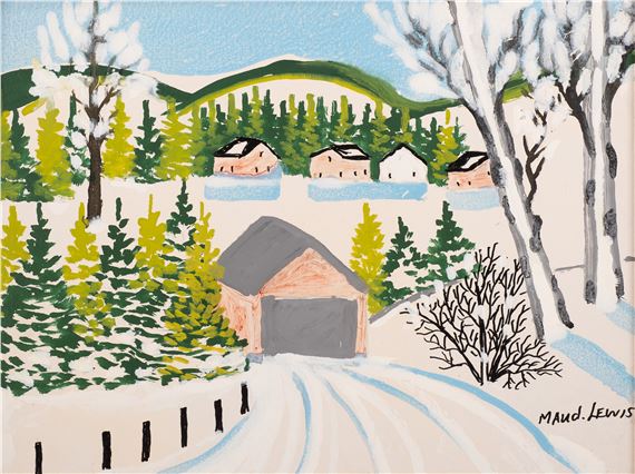 Maud Lewis | Winter Covered Bridge (1960s) | MutualArt