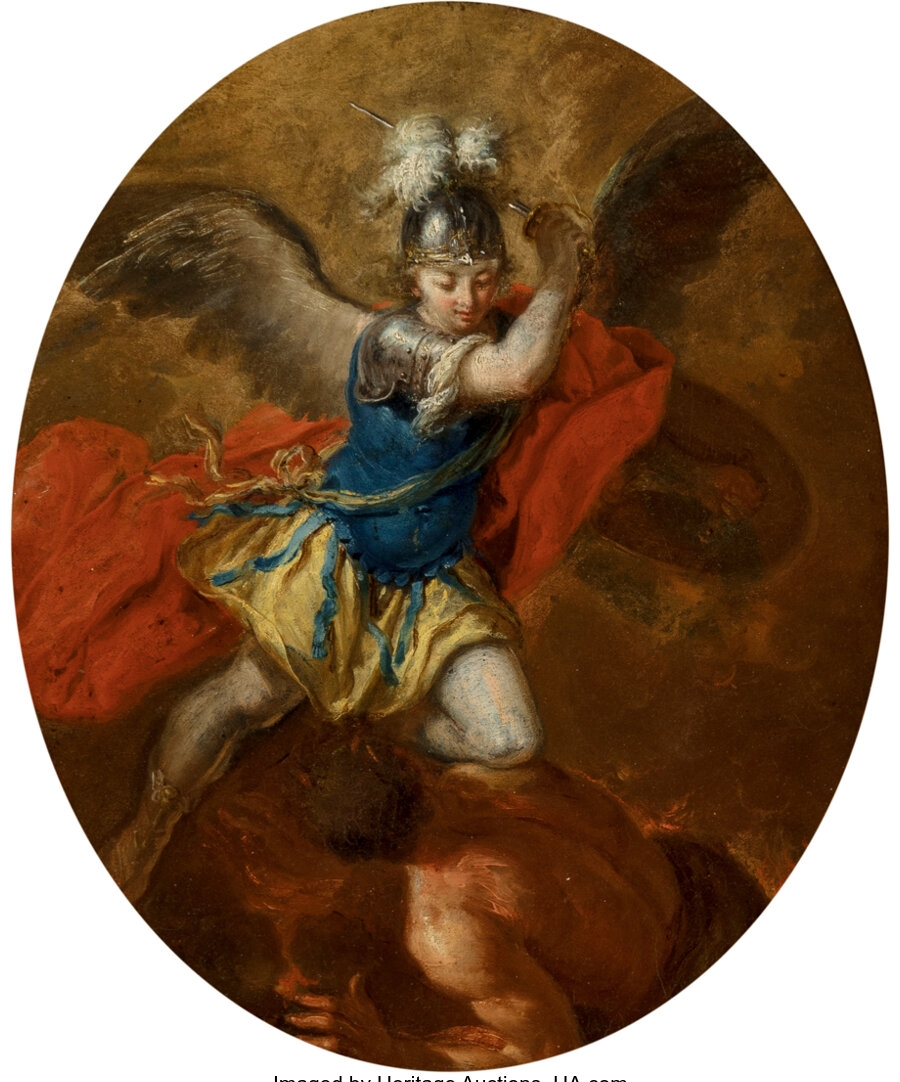 Giacomo del Po | Saint Michael vanquishing Lucifer (Circa 1715) | MutualArt