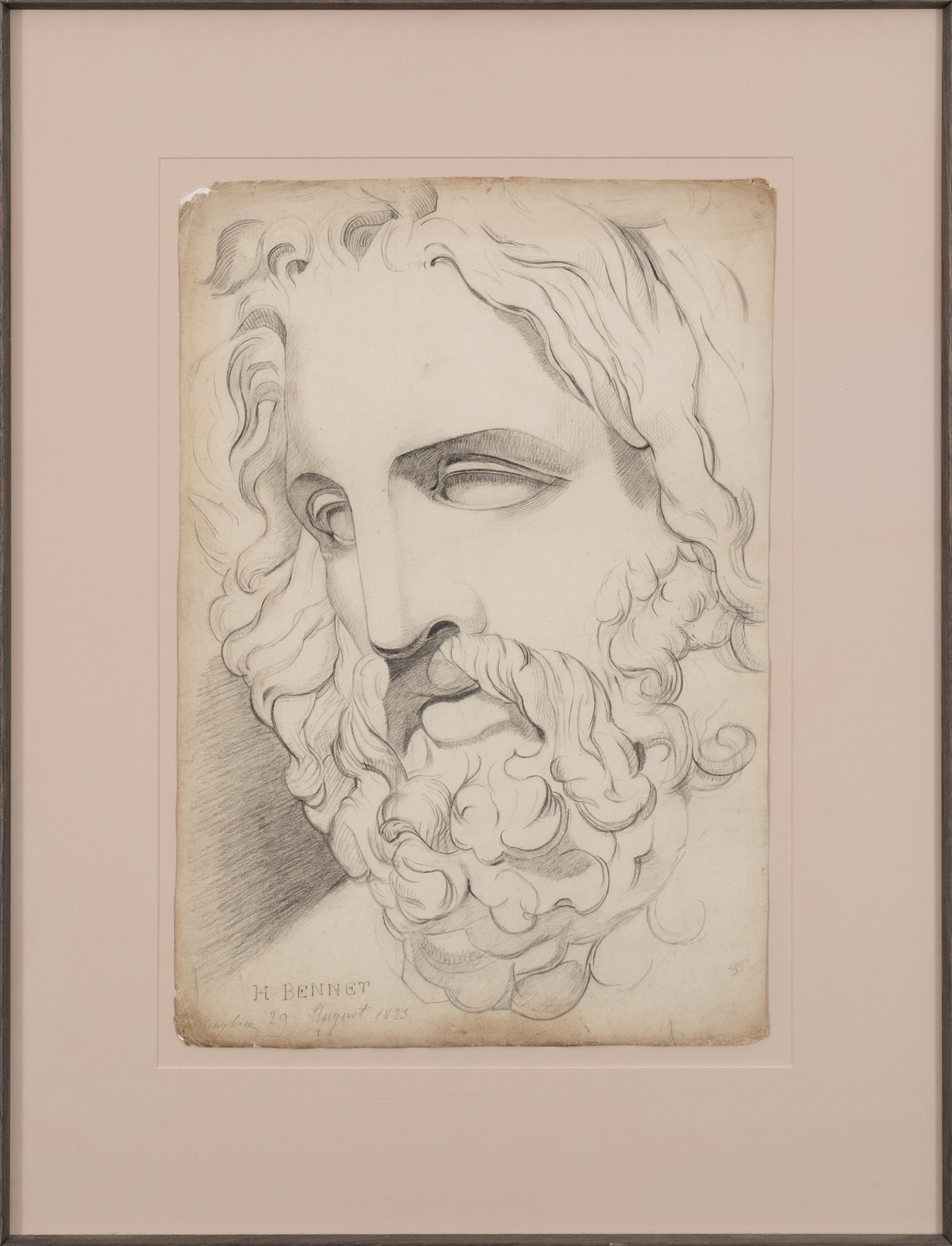 Artwork by Harriet M. Bennett, Zeus sculpture study, Made of graphite on paper