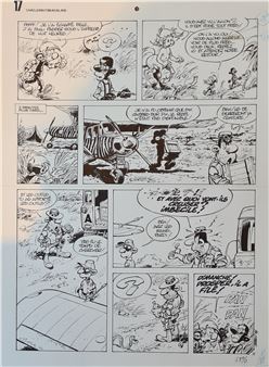 Seron (Pierre Seron ) (1942 -2017) Original Indian ink drawing on paper from the series "Les petits Hommes" Album "Le Volcan d'or" dating from 1988. - Pierre Seron