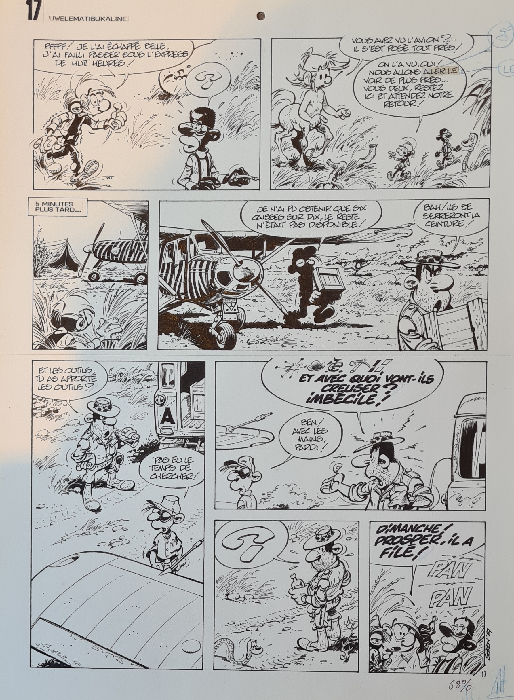 Artwork by Pierre Seron, Seron (Pierre Seron ) (1942 -2017) Original Indian ink drawing on paper from the series "Les petits Hommes" Album "Le Volcan d'or" dating from 1988., Made of original indian ink drawing on paper