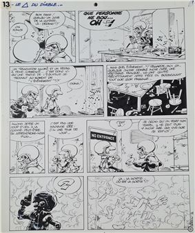 Seron (Pierre Seron ) (1942 -2017) Original Indian ink drawing on paper from the series "Les petits Hommes" Album "le triangle du Diable" dating from 1979. - Pierre Seron