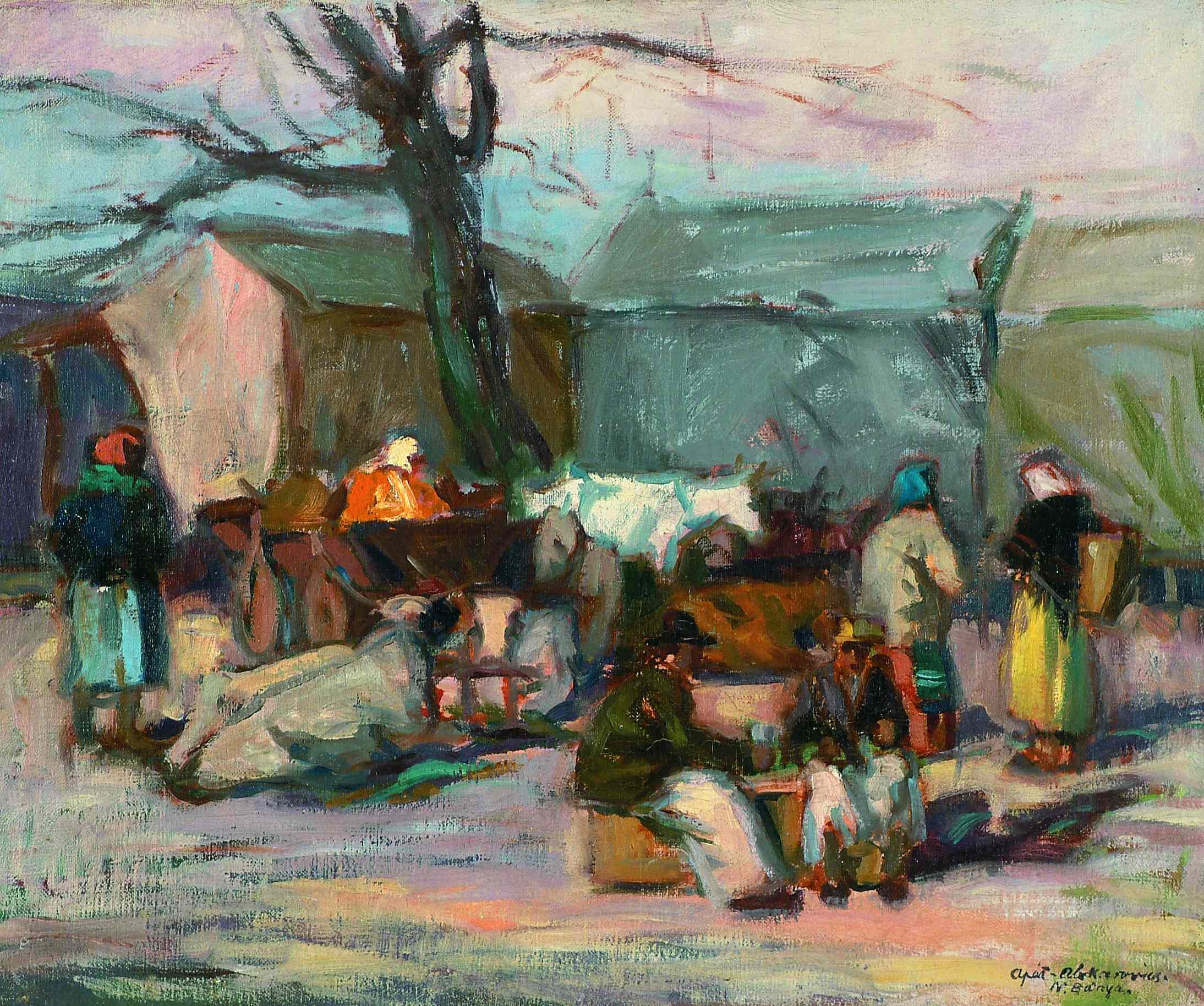 Artwork by Béla Apáti-Abkarovics, Vásár Nagybányán, Made of canvas, oil