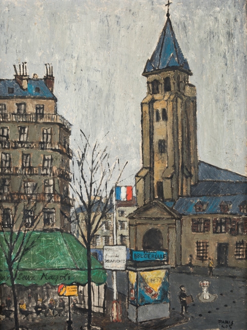 Artwork by Fernando Delapuente, "Saint-Germain des Prés, París", 1957, Made of oil on canvas