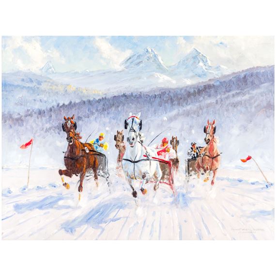 Winter harness race in St. Moritz. by Franz Hienl-Merre, 1869