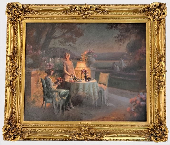Women on a terrace at Cap d'Antibes in the evening by Delphin Enjolras
