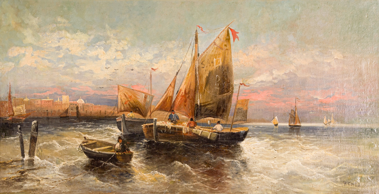 Artwork by R. Gould, Barcos ao entardecer, Made of oil on canvas