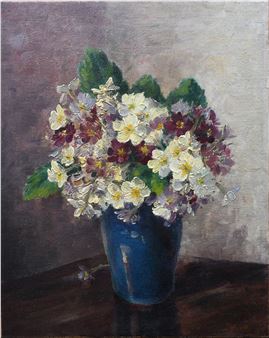 Still life of flowers in a blue vase - Frederick George Trott