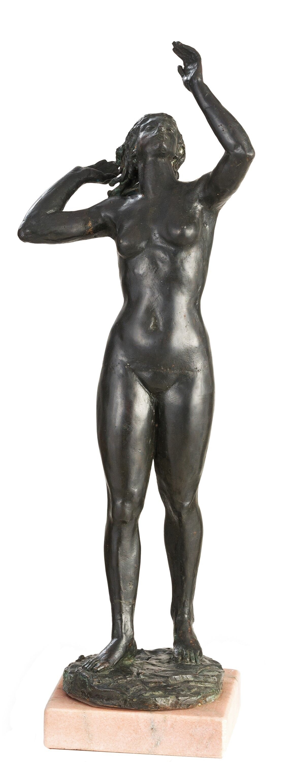 Artwork by Magyar Szobrász, Álló női akt, Made of Bronz kisplasztika márványtalpon