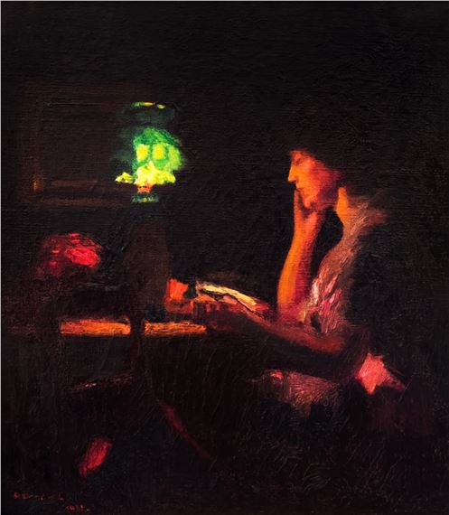 Lámpafénynél by Cézár Herrer, 1911