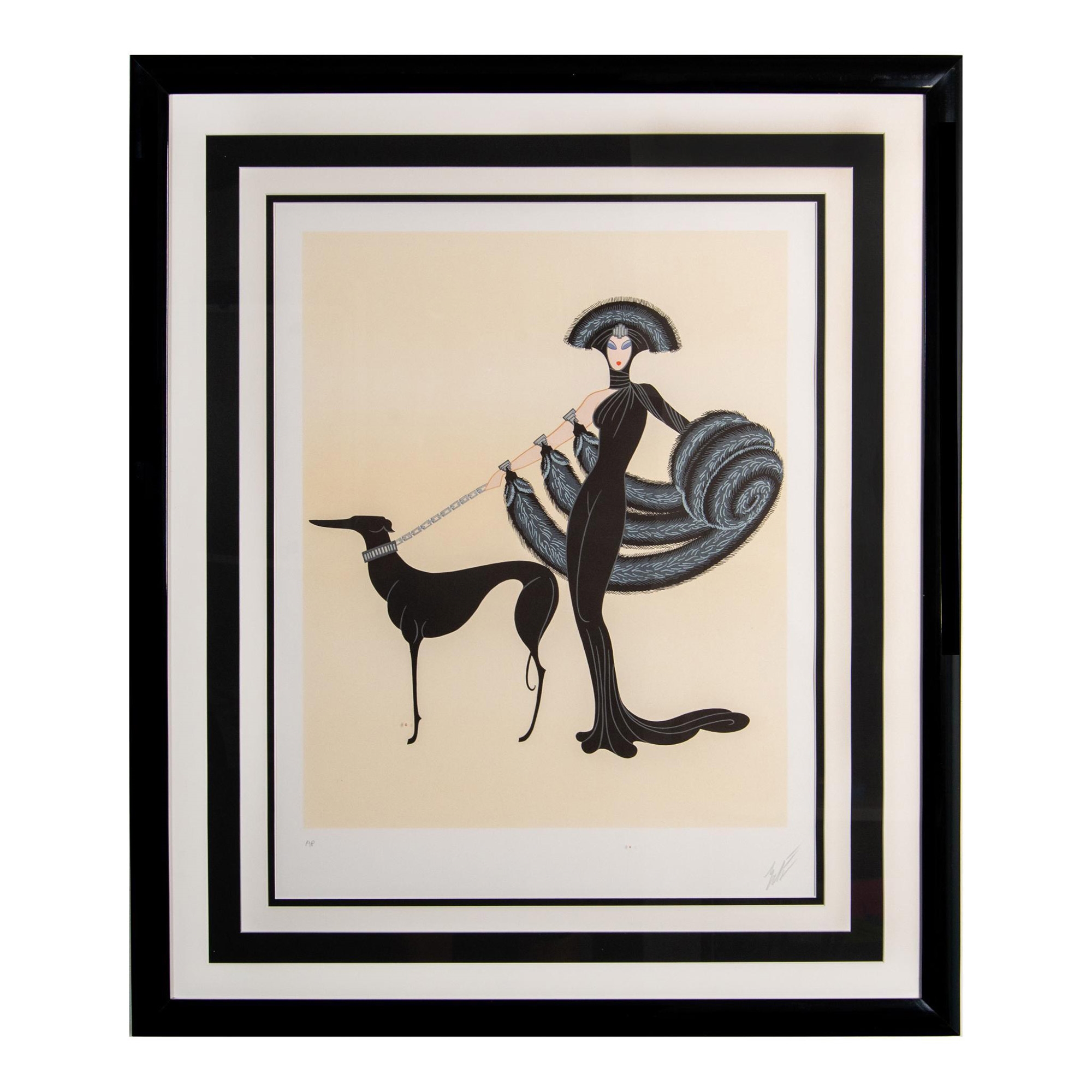 Erté | Symphony in Black that depicts a light pink skin woman with ...