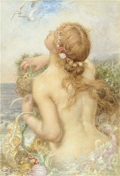 Henry John Stock | Mermaid rising from the sea (1930) | MutualArt