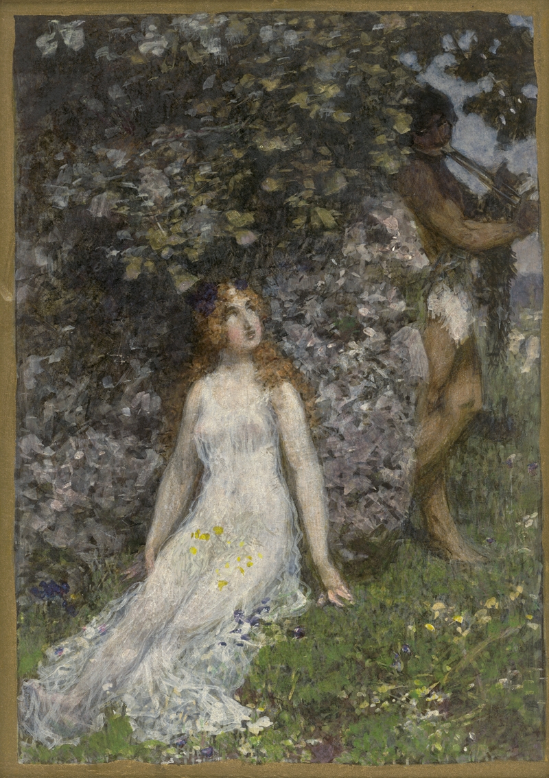 Faun und junge Frau auf einer Frühlingswiese. by Alexander Rothaug