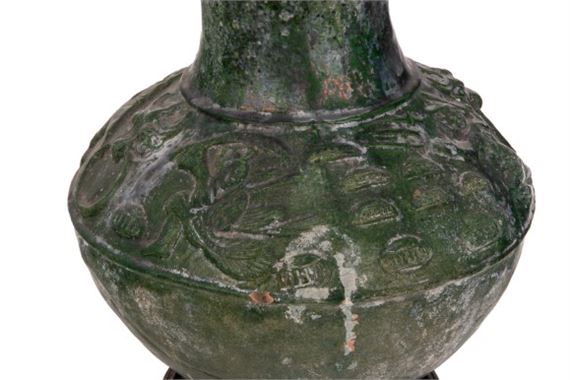 Han Dynasty | CHINESE HAN DYNASTY GREEN GLAZED POTTERY HU VASE | MutualArt
