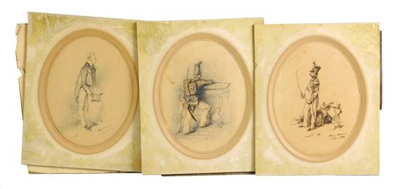 three sketches of men by Henry Monnier