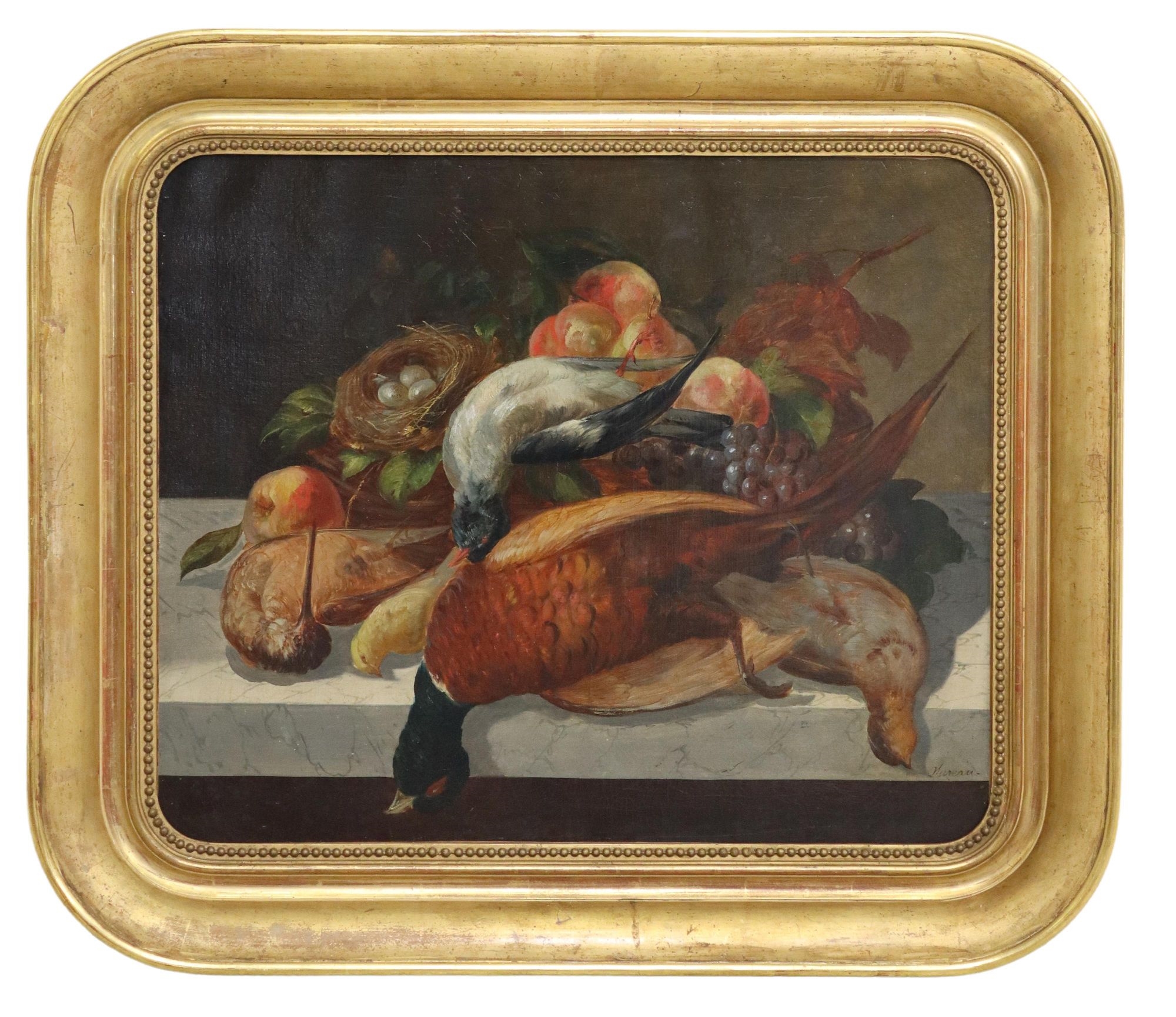 French School, 20th Century FRENCH SCHOOL OIL PAINTING GAME STILL