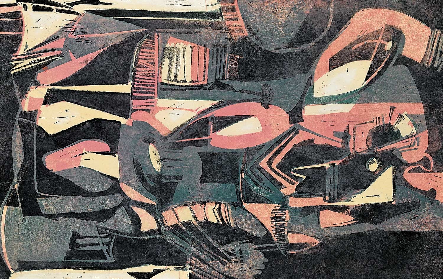 Artwork by Les Graff, Untitled - Pink and Black Abstract, Made of colour silkscreen on paper