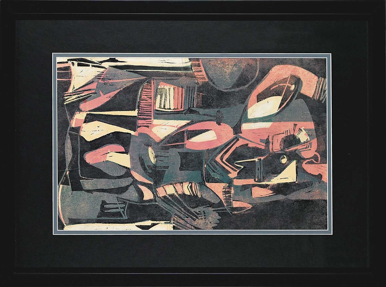 Artwork by Les Graff, Untitled - Pink and Black Abstract, Made of colour silkscreen on paper