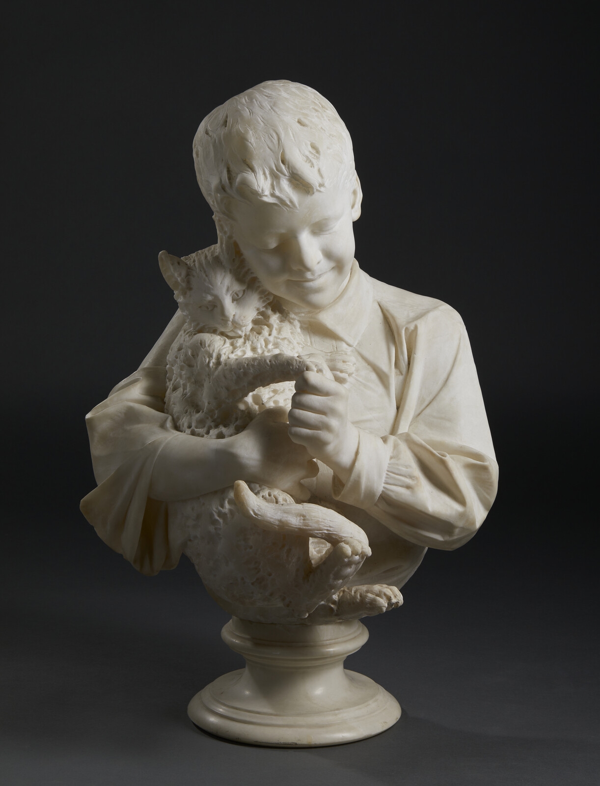Emilio Fiaschi | Bust of a boy with a cat | MutualArt