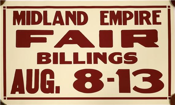A bold, typographic poster announcing a fair with large red lettering on a cream background.