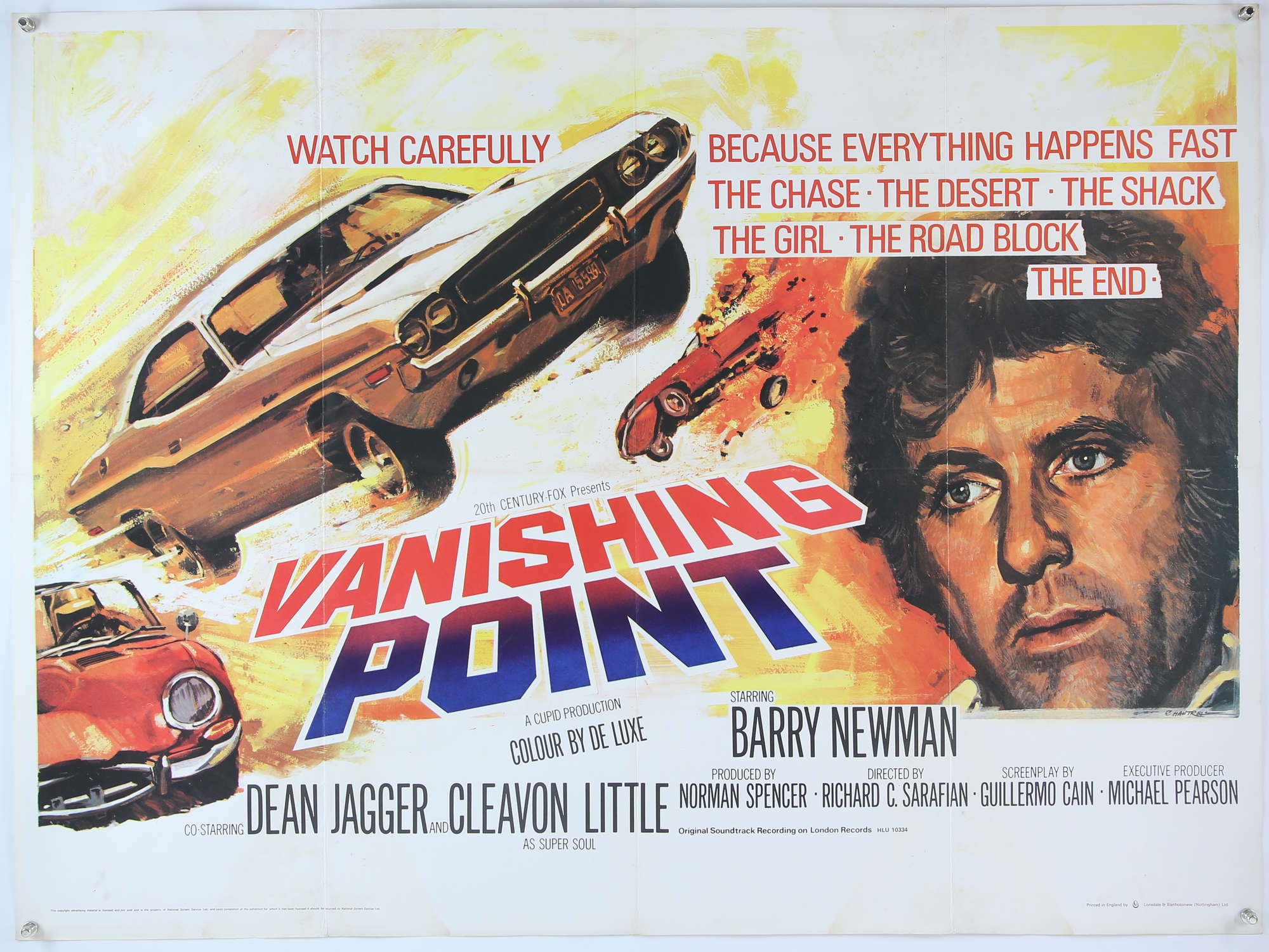 Tom William Chantrell Vanishing Point (1971) British Quad film poster