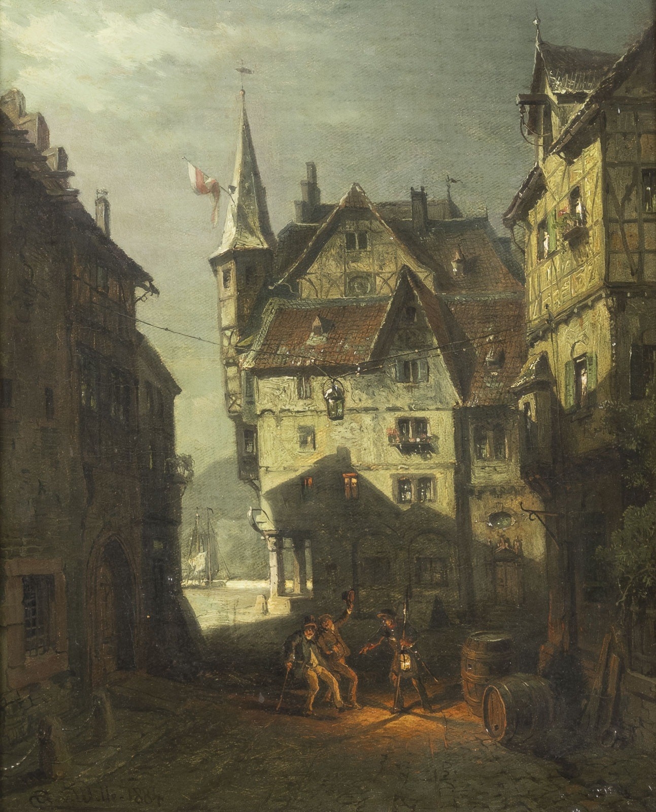 Artwork by August von Wille, EVENING IN MOSELDORF WITH ZECHS, Made of Oil on canvas
