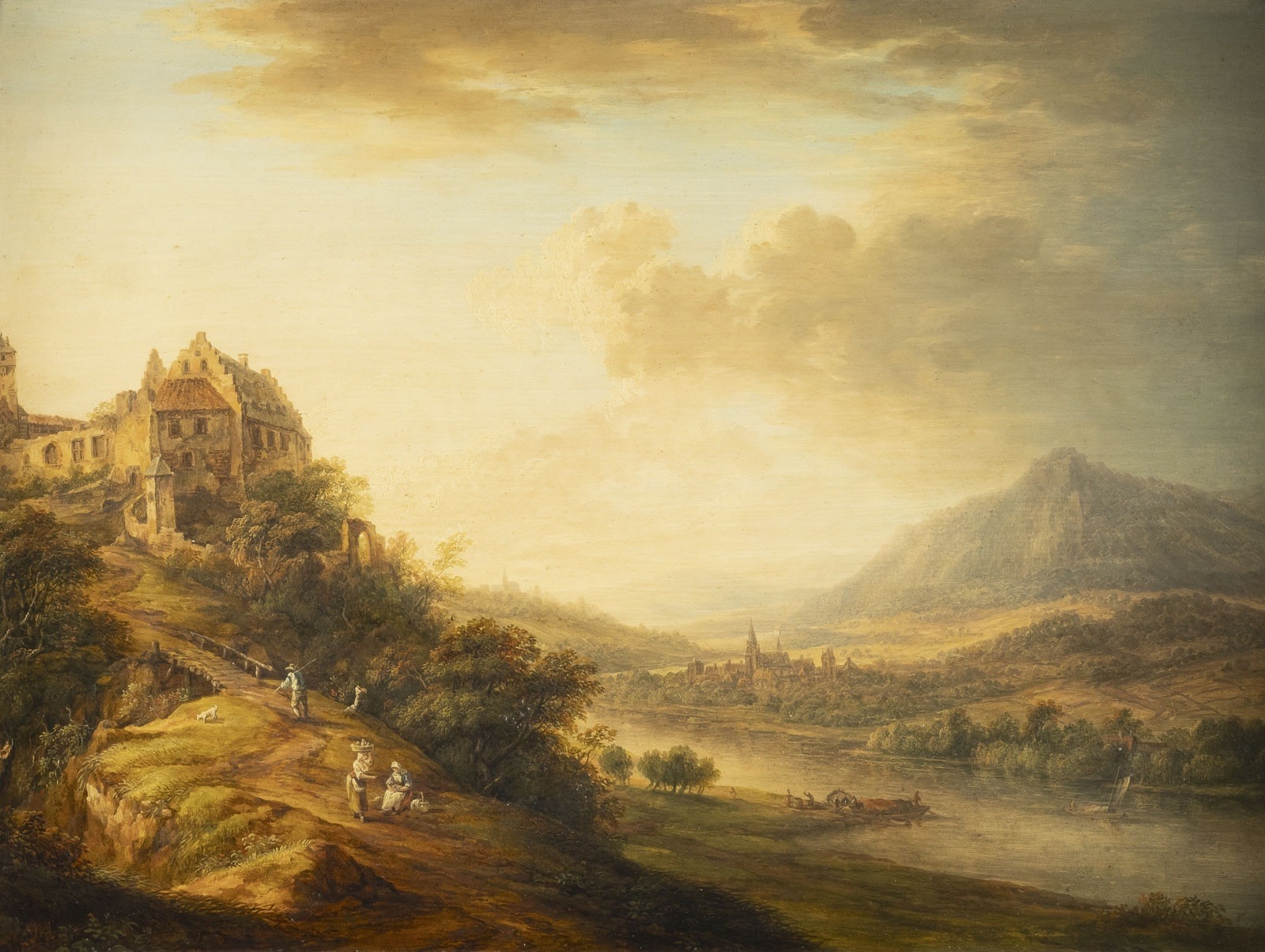 Christian Georg Schütz I | LARGE RIVER LANDSCAPE WITH A CASTLE ON A ...