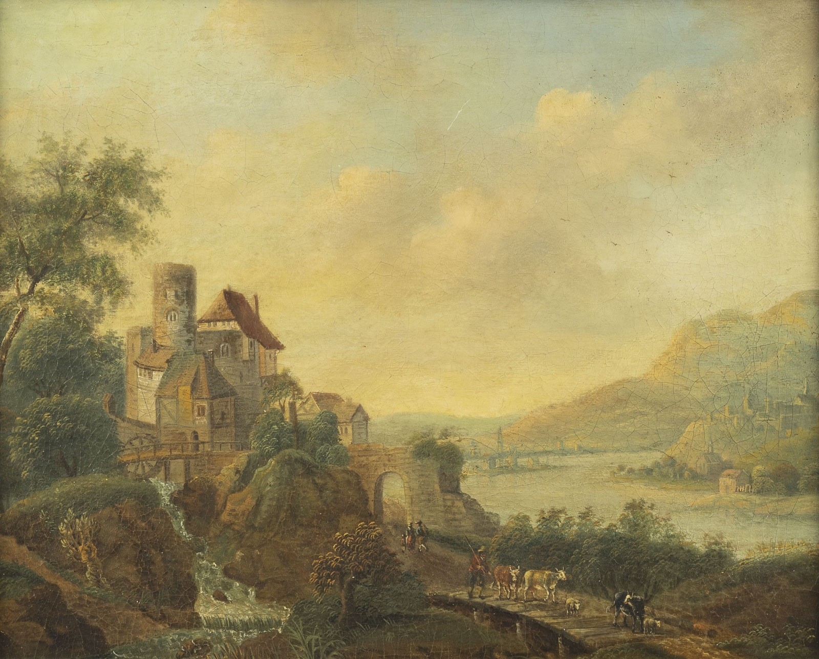 Christian Georg Schütz I | RIVER LANDSCAPE WITH AN ELEVATED MILL ...