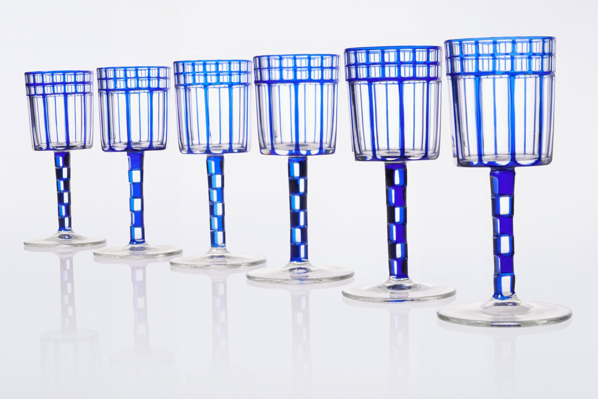 Artwork by Otto Prutscher, Set of Six Wine Glasses, Made of flashed glass