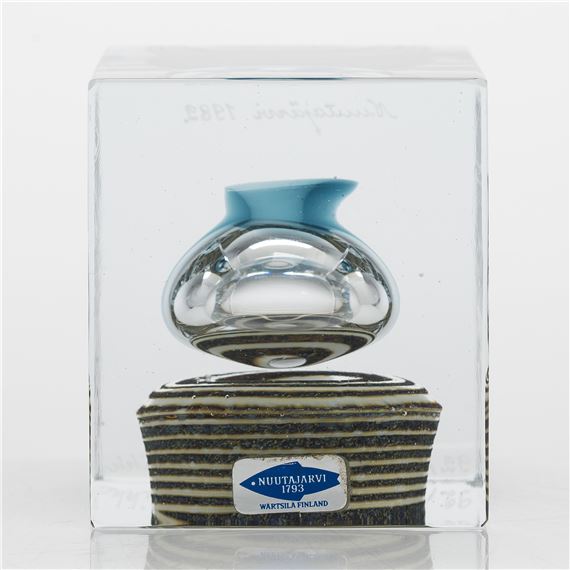 Multicoloured glassformation in clear glass, polished sides by Oiva Toikka, 1982