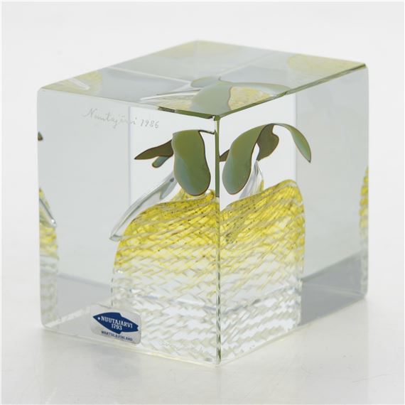 Multicoloured glassformation in clear glass, polished sides by Oiva Toikka, 1986