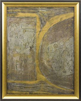 Two-sided painting - workers, abstract composition - Rusins Rozite