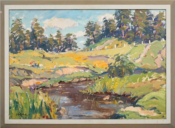 Sunny landscape by Harijs Veldre, 1959