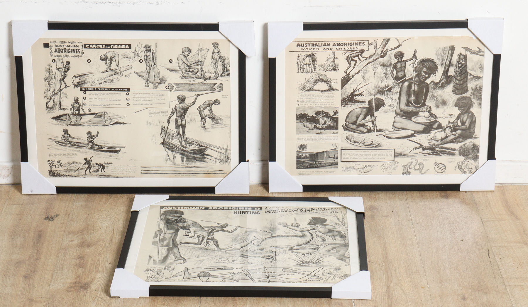 Artwork by John Leslie Curtis, Hunting; Canoes and Fishing; Women and Children, Made of posters