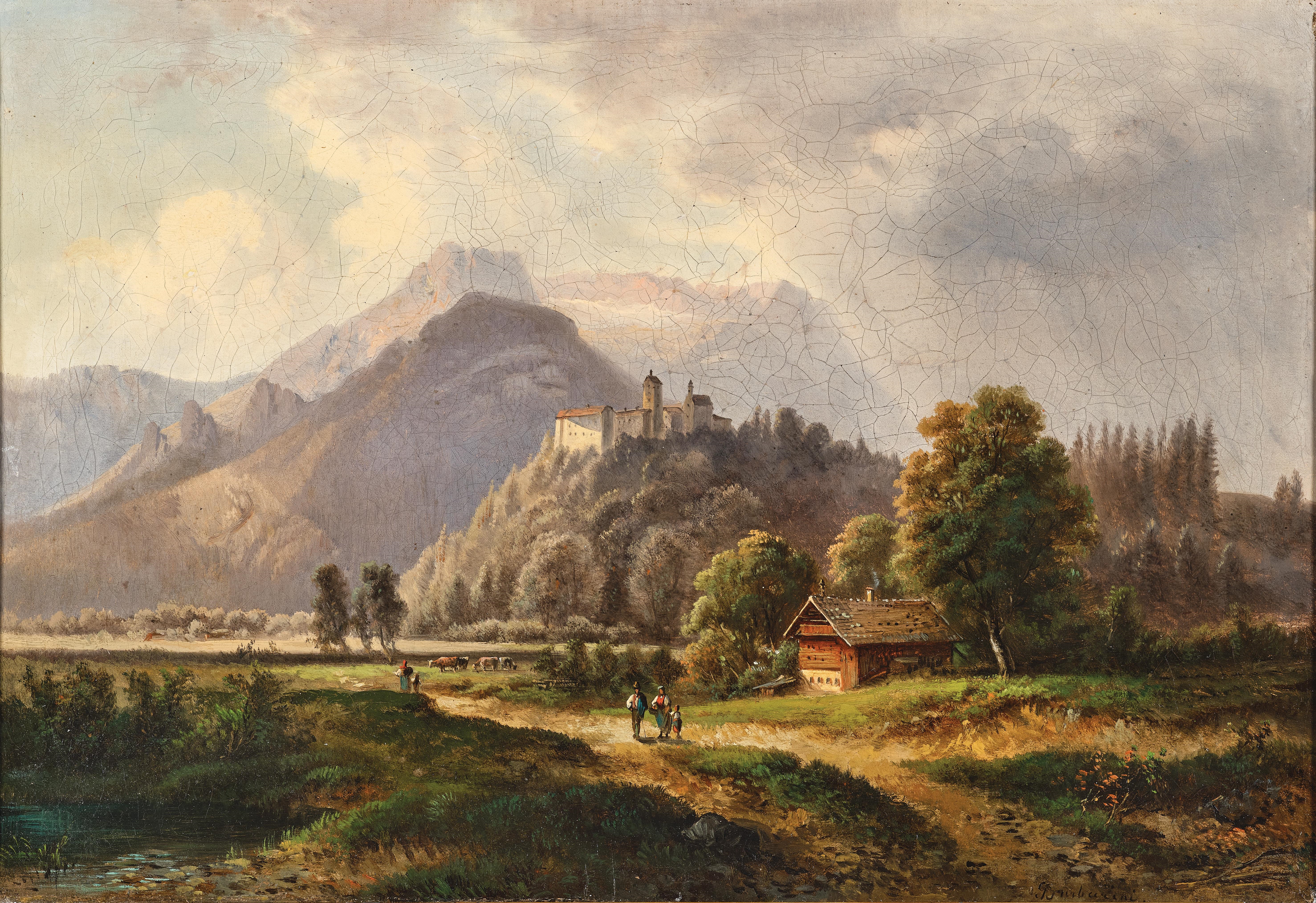 Artwork by Gustav Barbarini, A View of the Glanegg Castle Ruins, Made of oil on canvas
