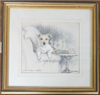 After Gillian Evans. A coloured Print of a dog sitting on an - Gillian Evans