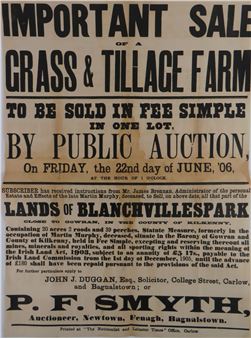 A vintage public auction notice printed on aged paper with bold black typography and a formal layout.