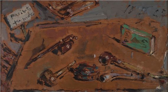 Natura morta con scritta "proibito fumare" by Filippo de Pisis, 1947