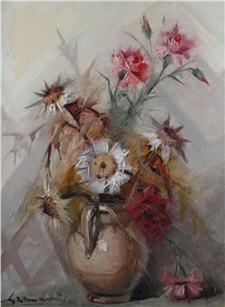 Still life of pinks and other summer flowers held in a vase - Beppi Grimani