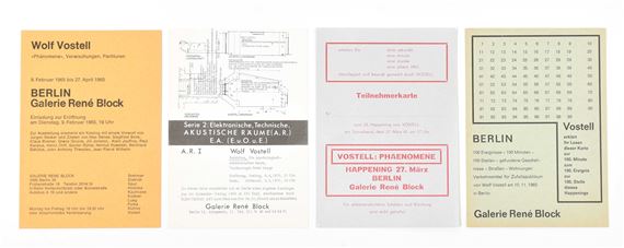 Wolf Vostell, 4 invitation cards from Galerie Rene Block, Berlin, 1965-1970 by Wolf Vostell, March 1965