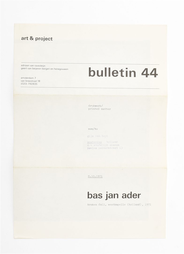 Artwork by Bas Jan Ader, Bas Jan Ader, two Art & Project bulletins, Made of illustration