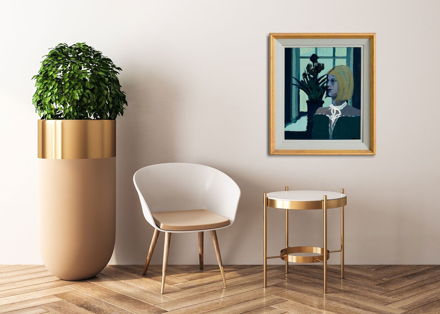 Artwork by Alex McKenna, Study of Fiona in Blue and Green, Made of oil on board