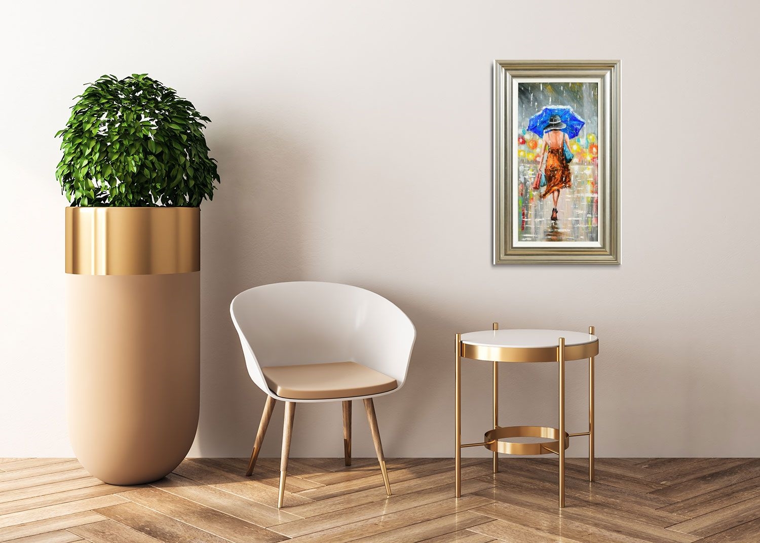 Artwork by Liam O'reilly, Shopping in the Rain, Made of acrylic on board