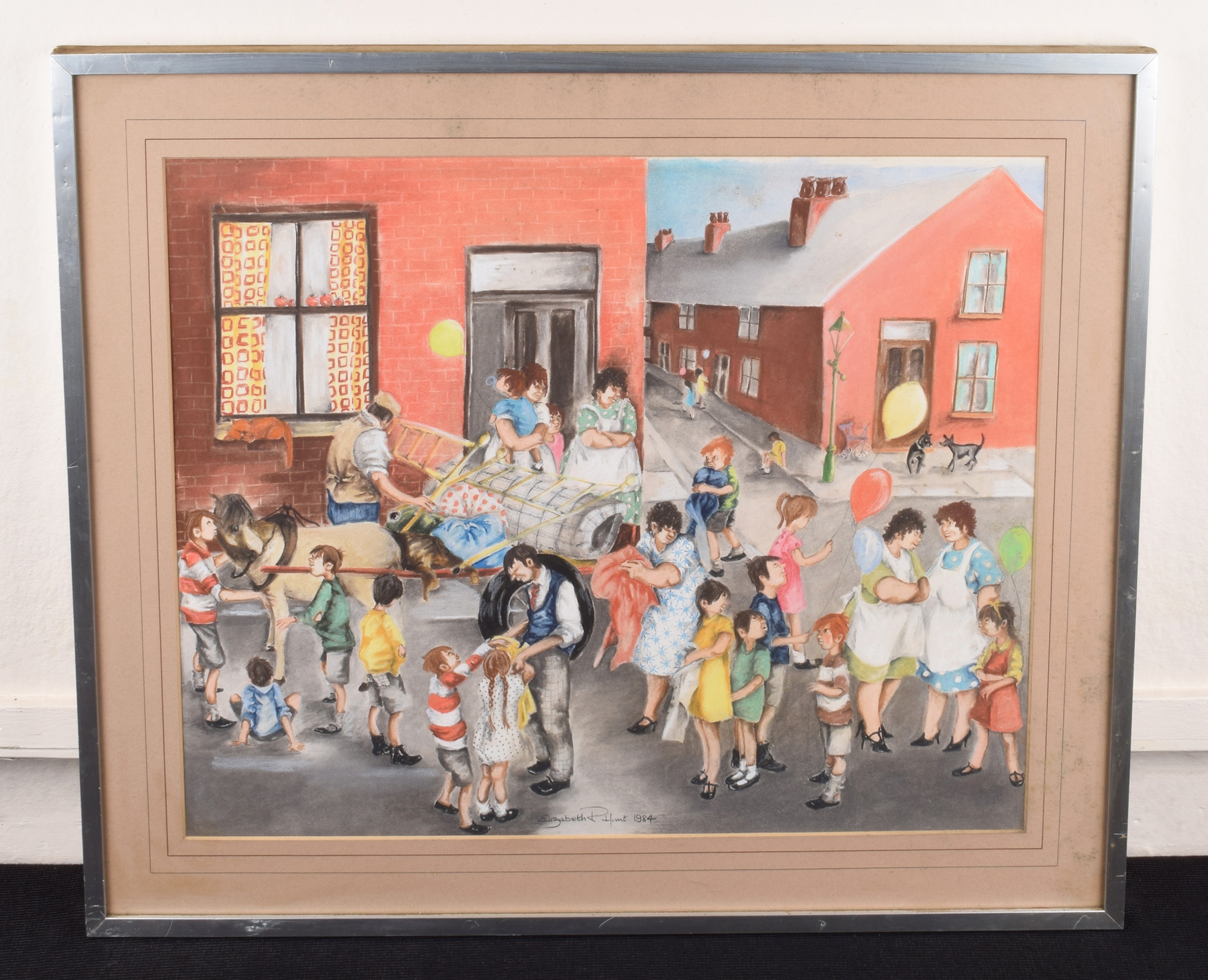 Elizabeth Hunt | Northern street scene with figures (1984) | MutualArt