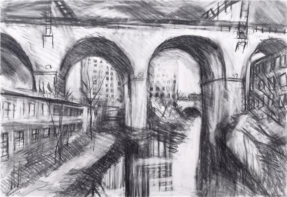 Stockport Viaduct and Mills by Jackie Wagg, dated 2010