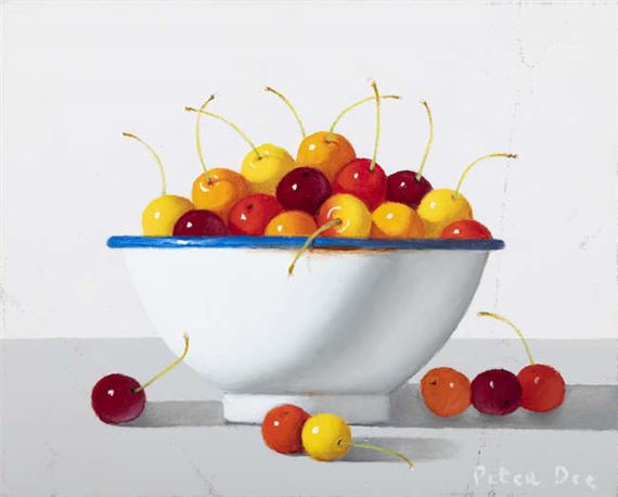 Still Life with Bowl of Cherries
Oil on 
Signed by Peter Dee