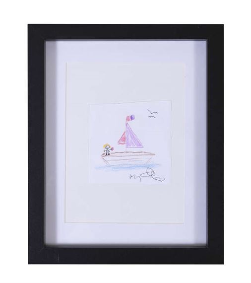 Figure in a Sailboat
Coloured pencils on paper 
Signed